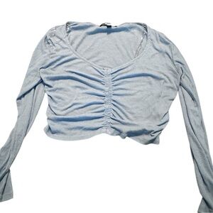 Derek Heart Blue Ruched Crop Blouse